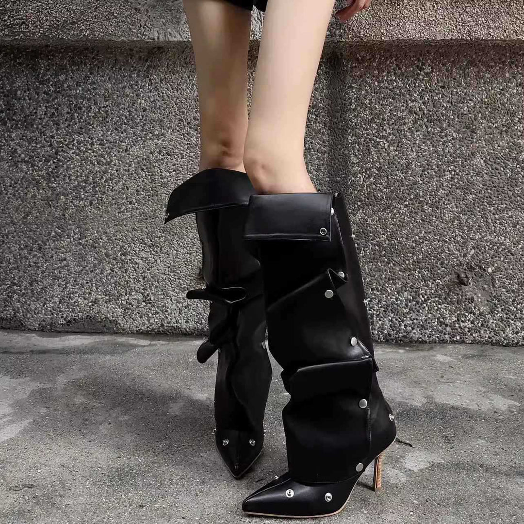Damen Stylishe Overknee-Stiefel mit innovativem Design und elegantem Absatz Drune