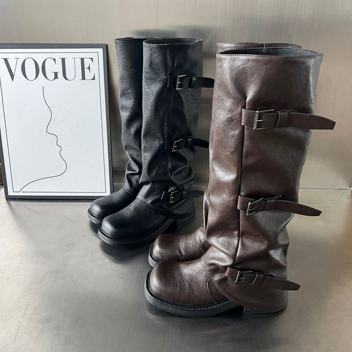 Damen modische Stiefel mit verstellbaren Riemen und robustem Profil Drune