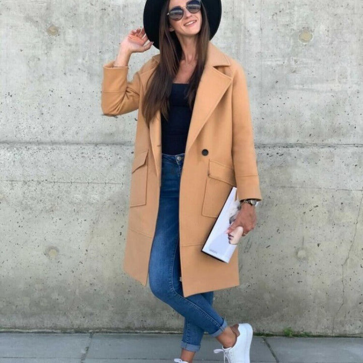 Damen Midilanger Wollmix Mantel im Clean-Cut mit Reverskragen und aufgesetzten Taschen Drune