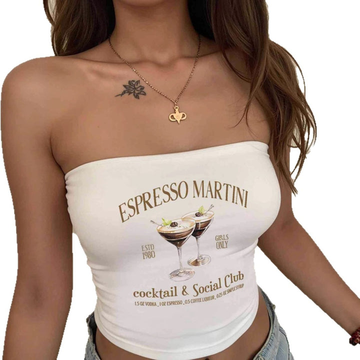 Damen Bandeau Top mit Espresso Martini Aufdruck und figurbetontem Schnitt Drune