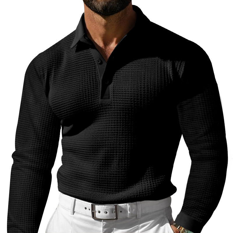 Herren Waffelstruktur-Poloshirt mit Langarm, Slim-Fit und Kentkragen Drune
