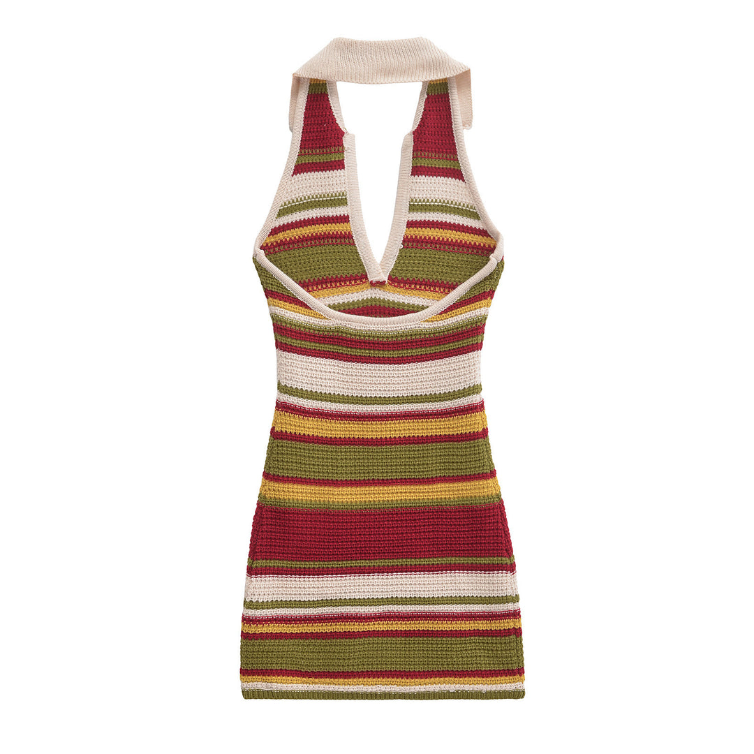 Damen Strickkleid mit tiefem V-Ausschnitt und breitem Kragen Drune