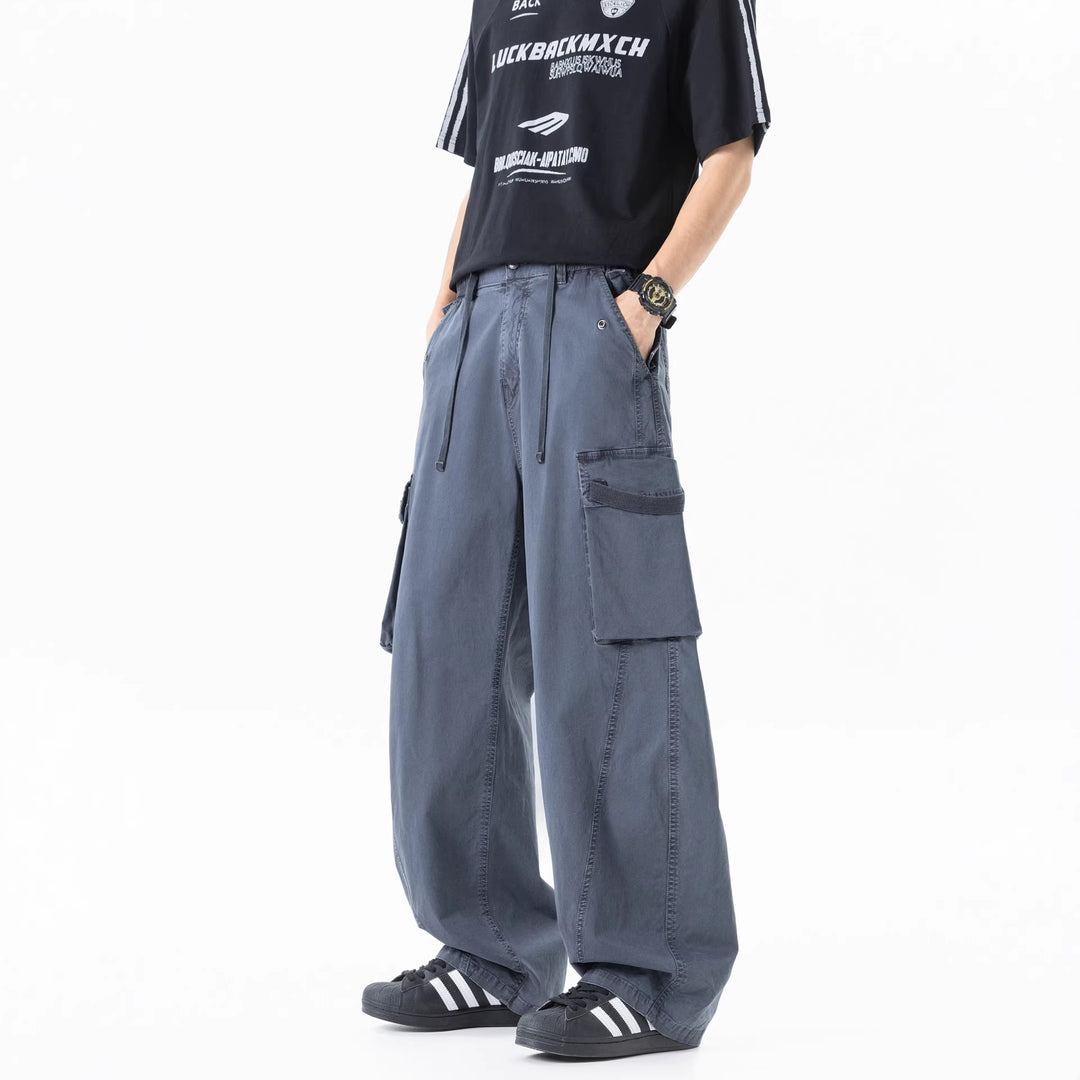 Herren Weite Cargo-Bundfaltenhose mit Tunnelzug und großen Klappentaschen Drune