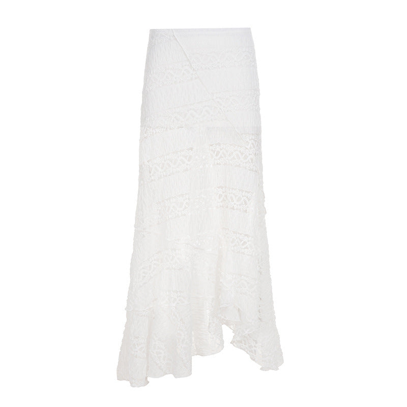 Damen Eleganter und verspielter Spitzenrock mit asymmetrischem Schnitt Drune