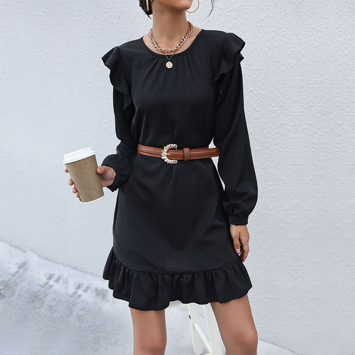 Damen A‑Linien Minikleid mit Volant‑Schultern und Rüschen-Saum Drune