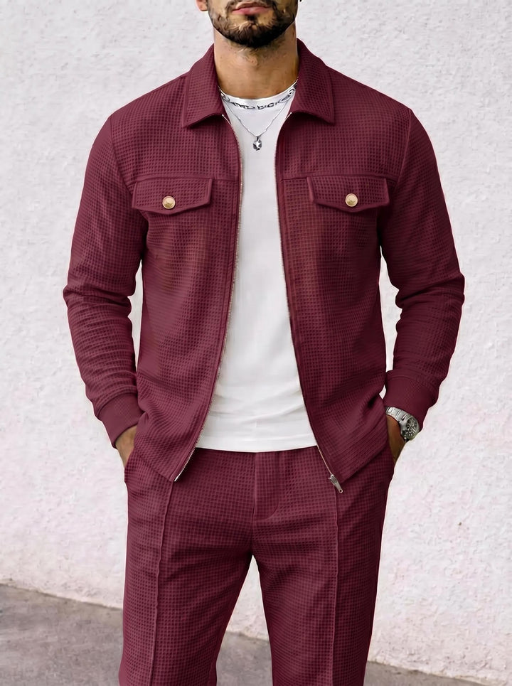 Herren strukturierte Overshirt-Jacke mit Waffelstruktur, Pattentaschen und verdecktem Reißverschluss Drune