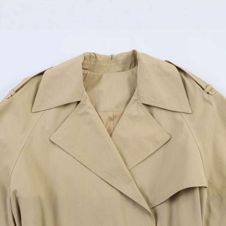 Damen Kurze Cape‑Trenchjacke mit doppelreihiger Knopfleiste und Bindegürtel Drune