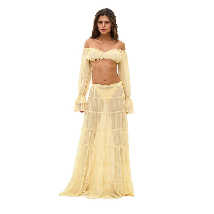 Damen luftiges Strandkleid mit Rüschen Drune