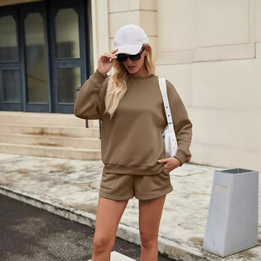 Damen Sportliches Loungewear-Set mit elegantem Sweatshirt und kurzen Shorts Drune