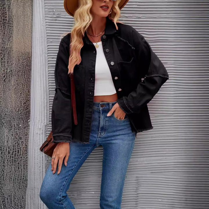 Damen Denimjacke mit lässigem Schnitt und fransigen Details Drune