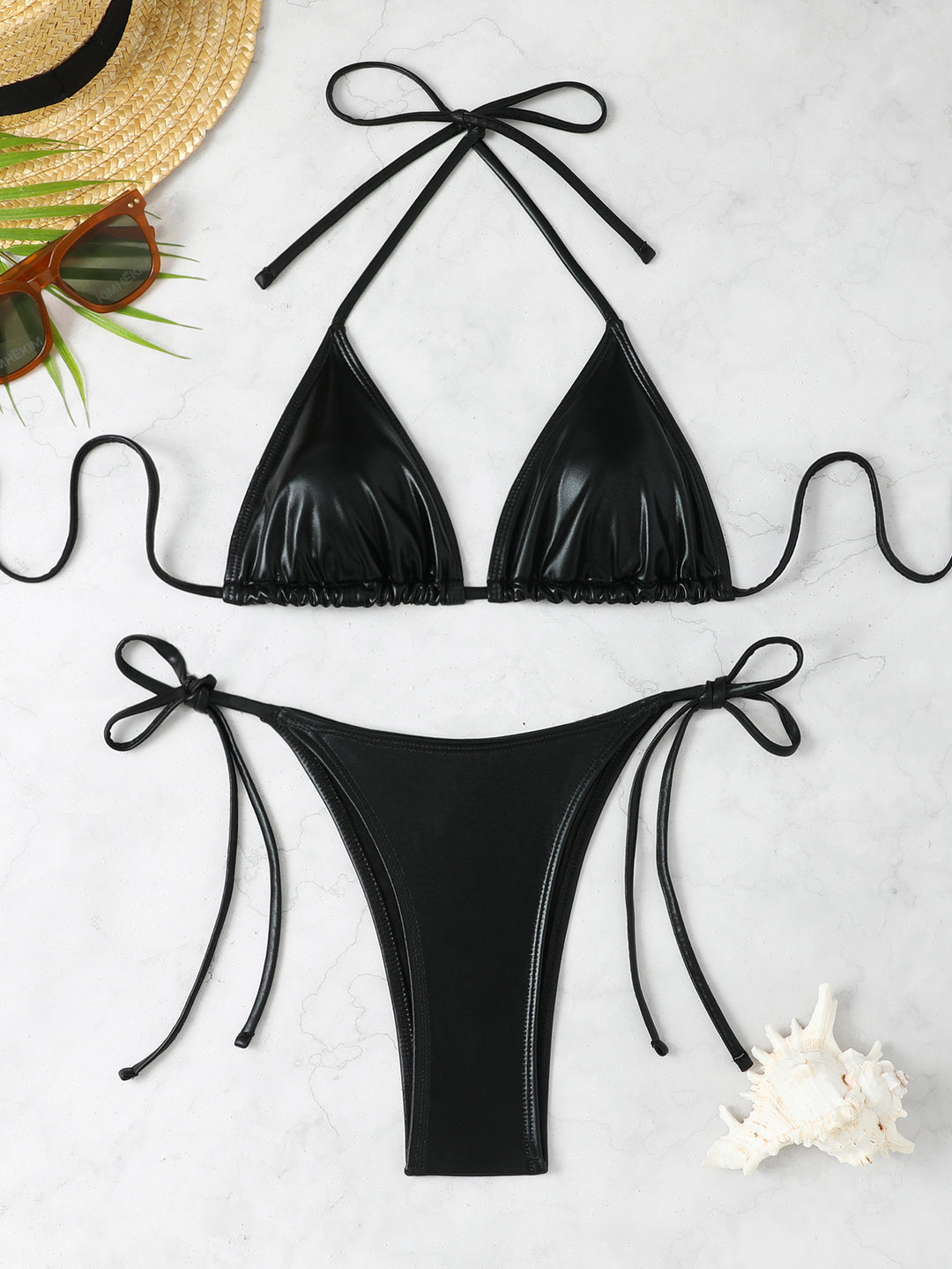 Damen Glänzendes Triangel-Bikini-Set Drune
