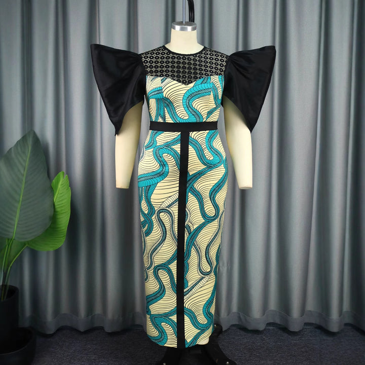 Damen Elegantes Maxikleid mit Volumenärmel und einzigartigem Muster Drune