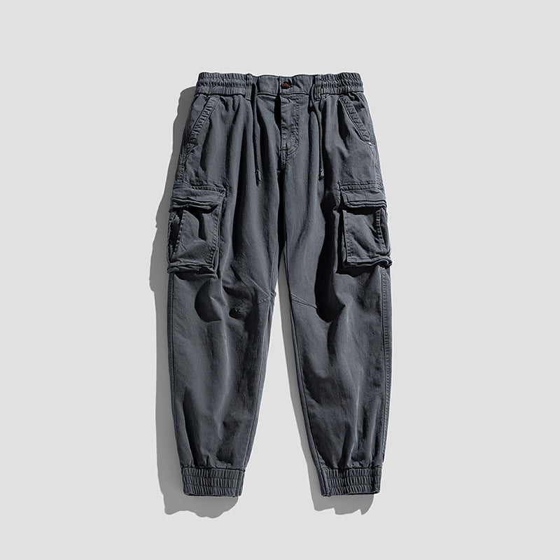 Herren Cargo-Joggerhose im Tactical-Streetstyle mit elastischem Bund, Klapp‑Utility‑Taschen und gerippten Beinabschlüssen Drune