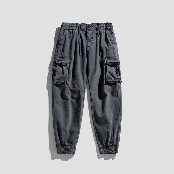 Herren Cargo-Joggerhose im Tactical-Streetstyle mit elastischem Bund, Klapp‑Utility‑Taschen und gerippten Beinabschlüssen Drune