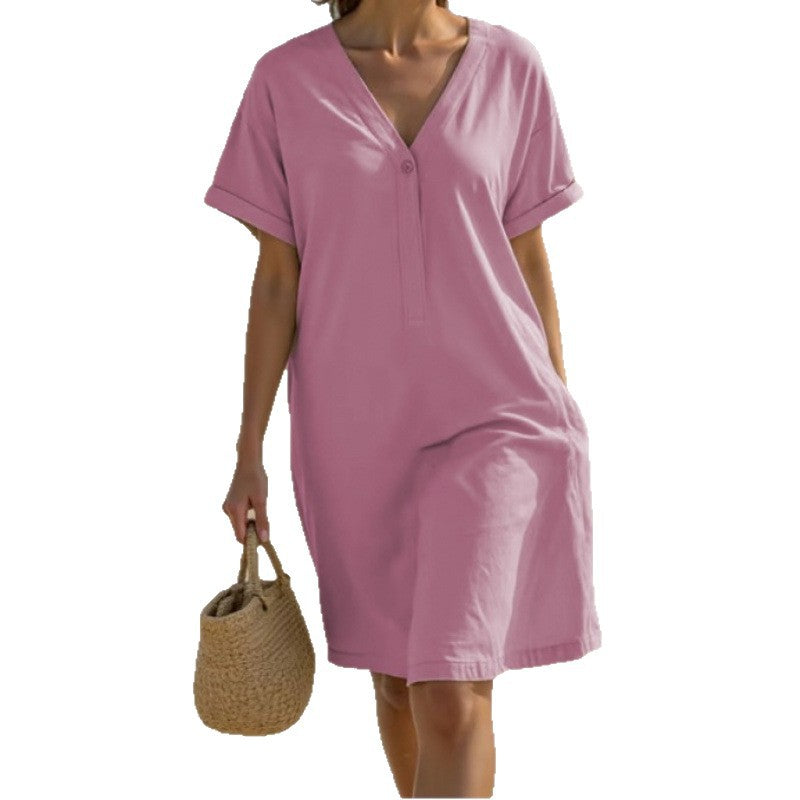 Damen Leichtes Sommerkleid mit umschlagenen Ärmeln und praktischer Knopfleiste Drune