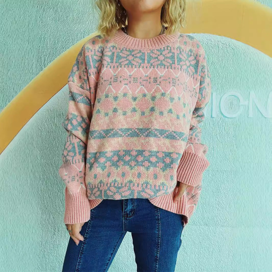 Damen gemütlicher Strickpullover mit winterlichem Muster und lässigem Schnitt Drune