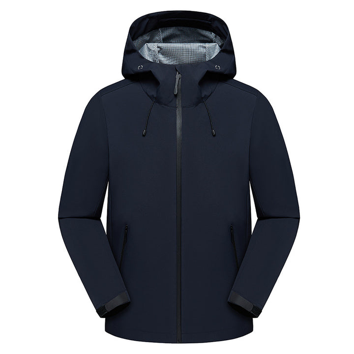 Herren Urbaner Softshell-Regenparka mit getapten Nähten, verstellbarer Kapuze und wasserdichtem Reißverschluss Drune