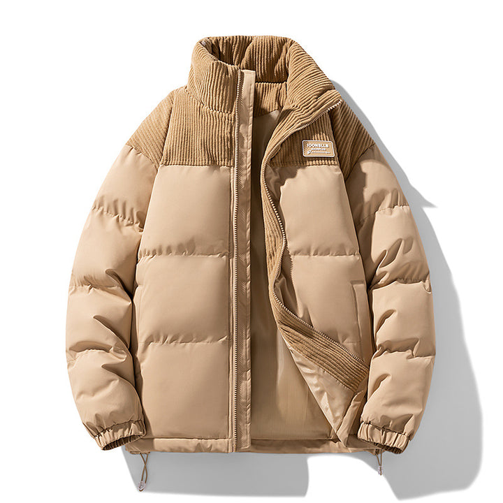 Herren Wattierte Steppjacke mit Cordbesatz, hohem Stehkragen und Thermofutter Drune