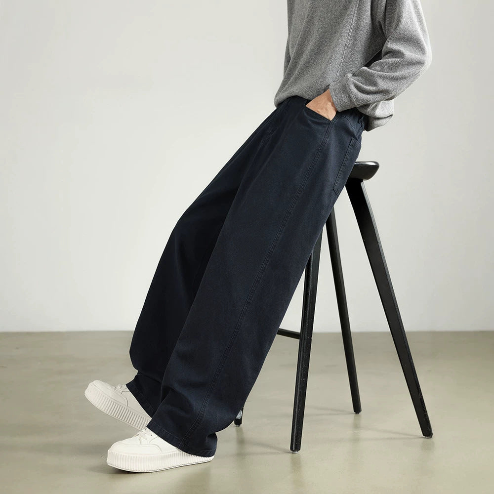 Herren Weite Baumwollhose mit elastischem Bund, geradem Bein und Eingrifftaschen Drune