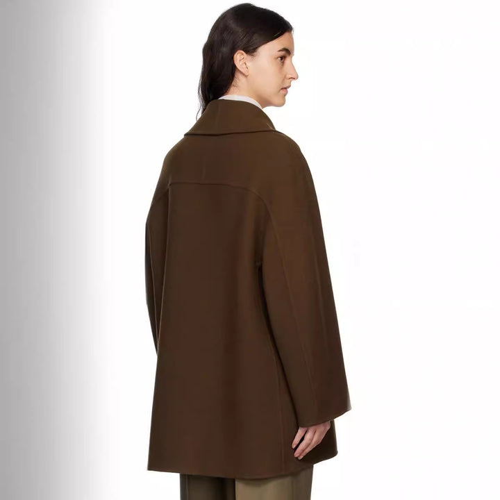 Damen Kurz geschnittener Oversize Doppelreihiger Wollmix‑Mantel mit Rundschalkragen Drune