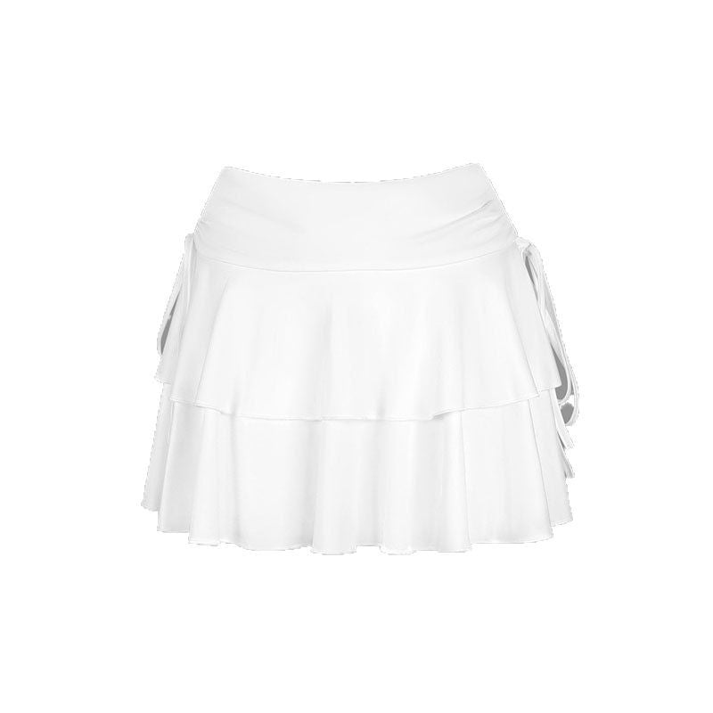 Damen Sportlicher Tennisrock mit Rüschendetails und seitlichen Kordeln Drune