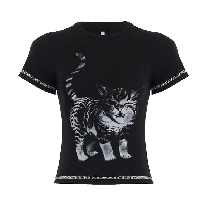 Damen T-Shirt mit kreativem Tierdruck und hochwertigem Baumwollmaterial Drune