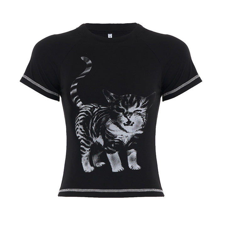 Damen T-Shirt mit kreativem Tierdruck und hochwertigem Baumwollmaterial Drune