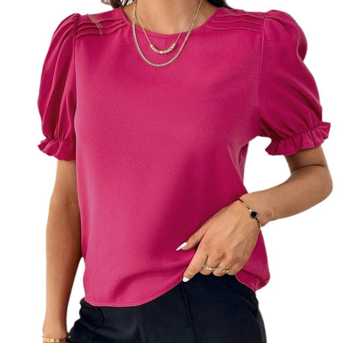 Drune Pure-Color-Rundhals-Shirt-Top mit Temperament