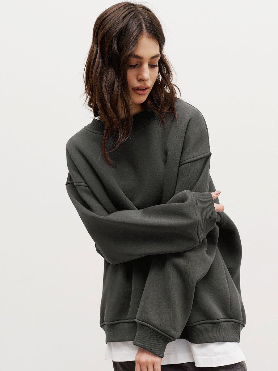 Damen Oversized Sweatshirt mit dropped Shoulder und weichem Fleece-Waren Drune