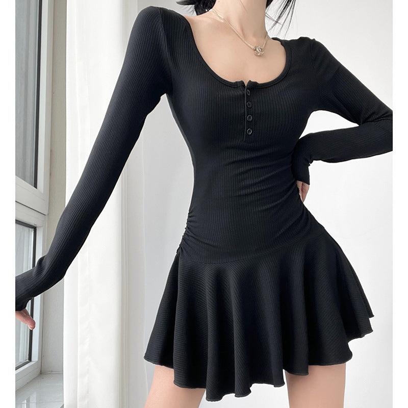 Damen Langarm Kleid mit fließendem Rock Drune