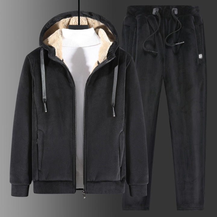 Herren Fleece-Freizeitanzug mit Kapuzenjacke und Thermo-Jogginghose Drune