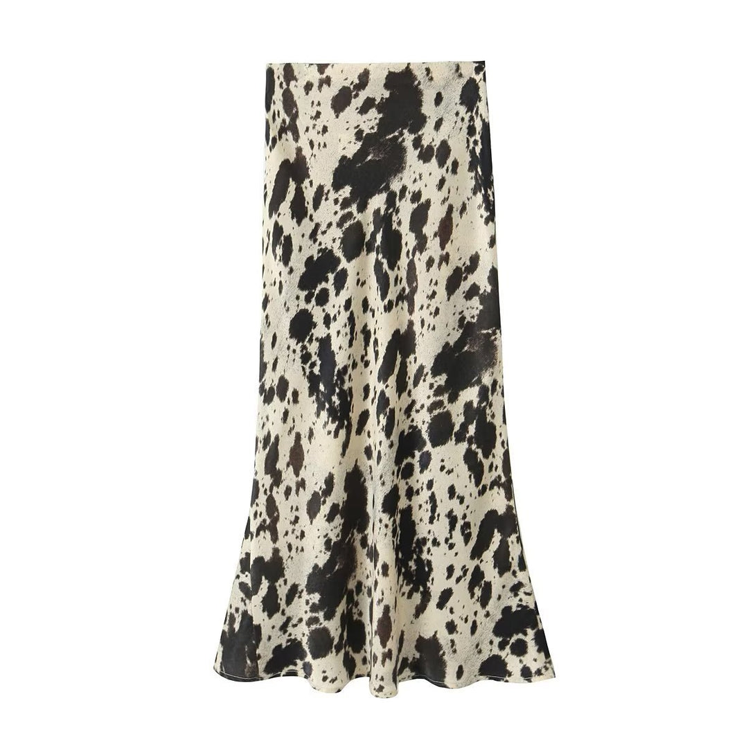 Damen Langer Satin-Rock im Bias-Cut mit abstraktem Animal-Print Drune