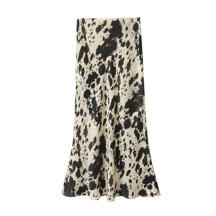Damen Langer Satin-Rock im Bias-Cut mit abstraktem Animal-Print Drune