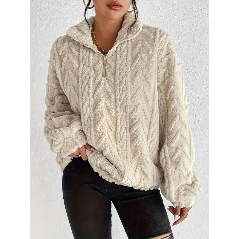 Damen Trendiger Fleece-Pullover mit hohem Kragen und Struktur Drune