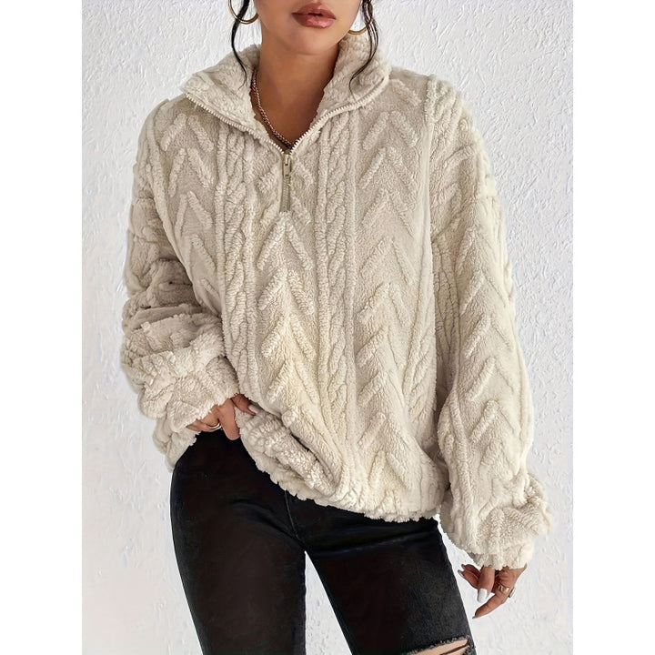 Damen Trendiger Fleece-Pullover mit hohem Kragen und Struktur Drune