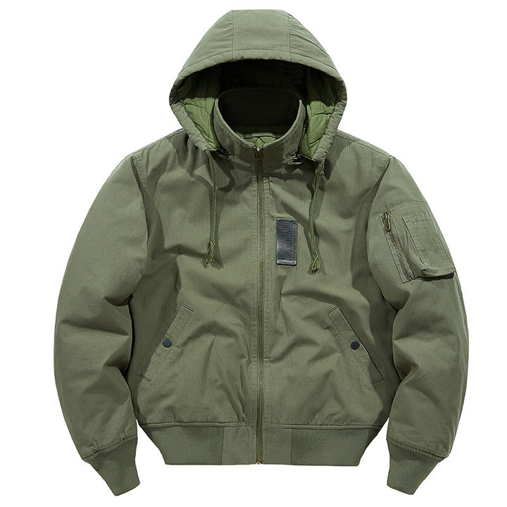 Herren multifunktionale Feldjacke im Bomberstil mit Kapuze und Ärmel-Tasche Drune