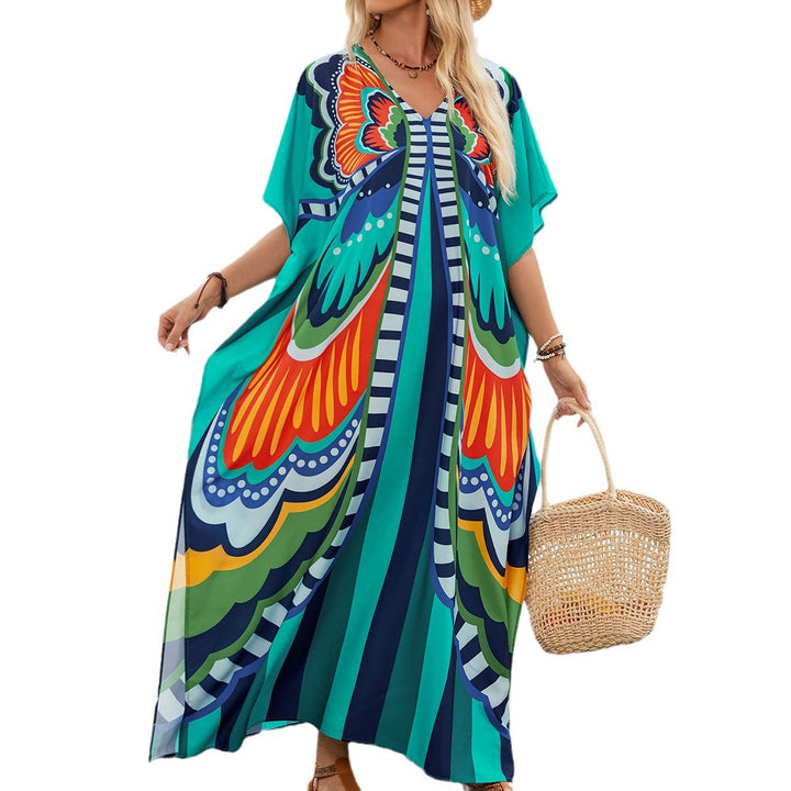 Damen Chiffon Strandkleid mit buntem Druck Drune