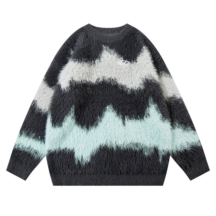 Damen Stylischer Grobstrick Pullover mit modernem Wellenmuster Drune