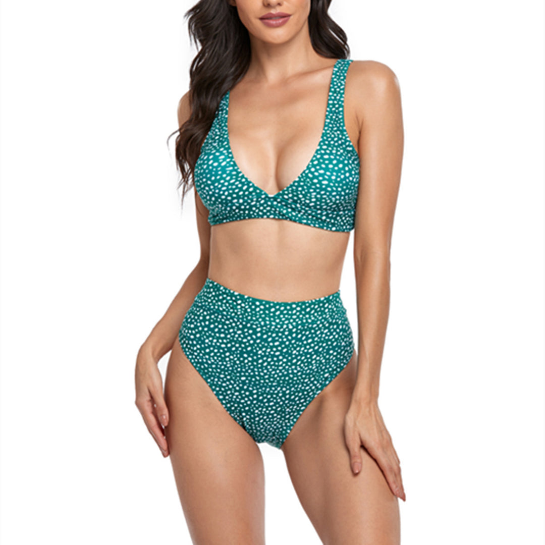 Damen Hoch tailliertes Bikini-Set mit weichem Bustier und femininen Punkten Drune