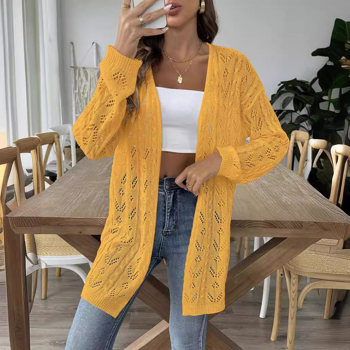 Damen luftiger Strickcardigan mit filigranem Lochmuster Drune