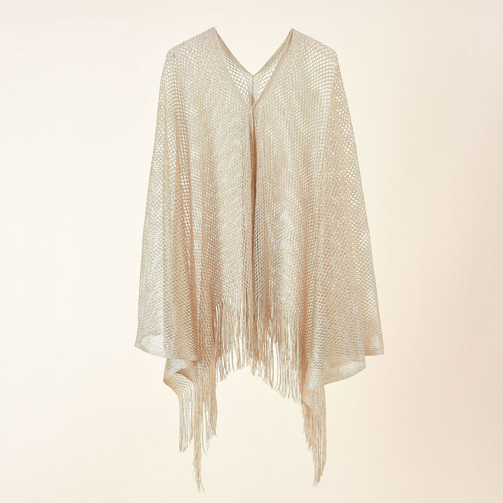 Damen Feinstrick-Mesh-Stola mit Metallic-Glanz und langen Fransen Drune