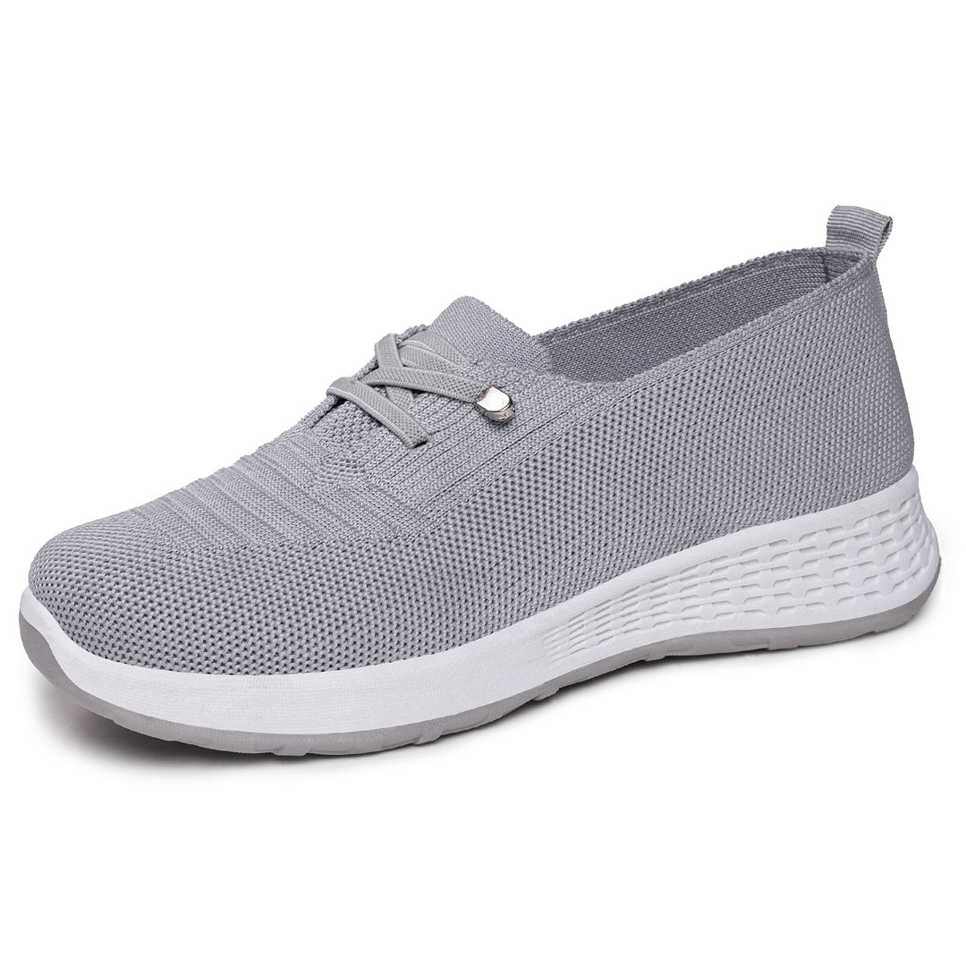 Damen nan leichter gestrickter Slip-On Freizeitschuh mit elastischem Einstieg, dekorativer Zier-Schnürung und dämpfender Leichtprofilsohle Drune