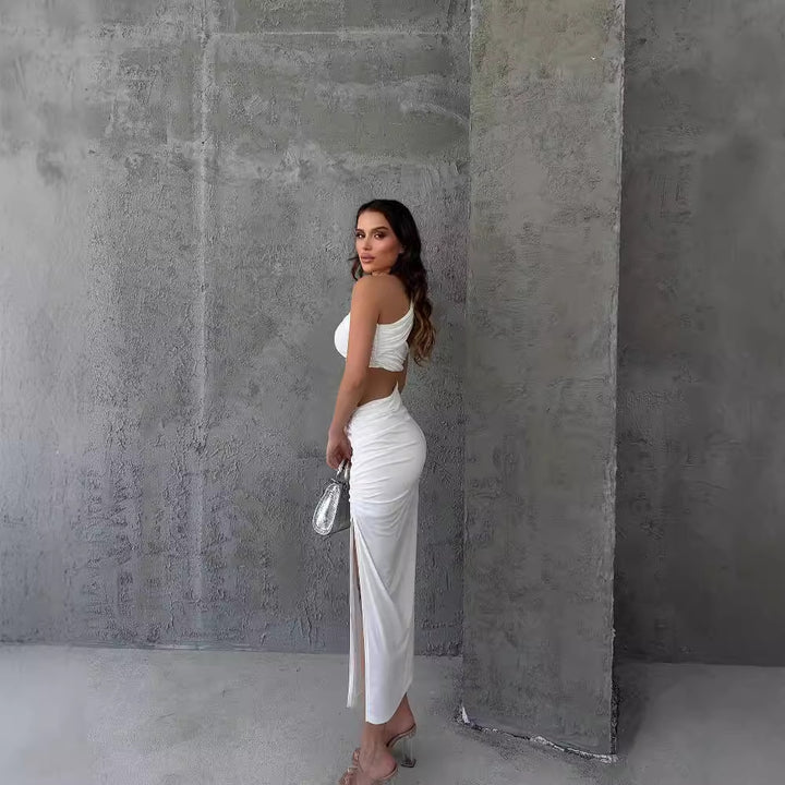 Damen Asymmetrisches Maxikleid mit Cut-Out-Details und raffinierten Rüschendetails Drune
