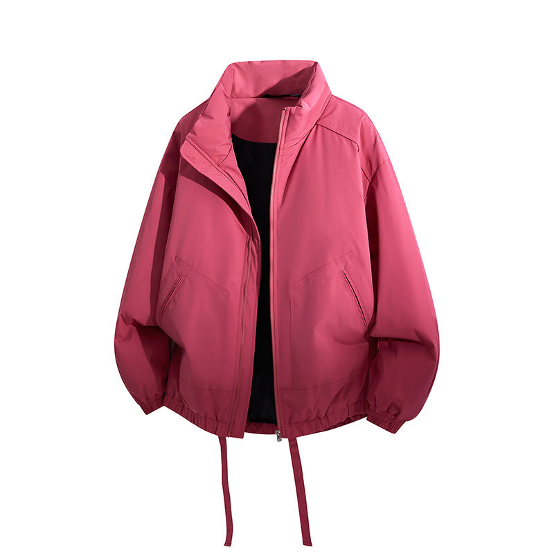 Herren Übergroße Windbreaker-Bomberjacke mit Kordelzug und Stehkragen Drune
