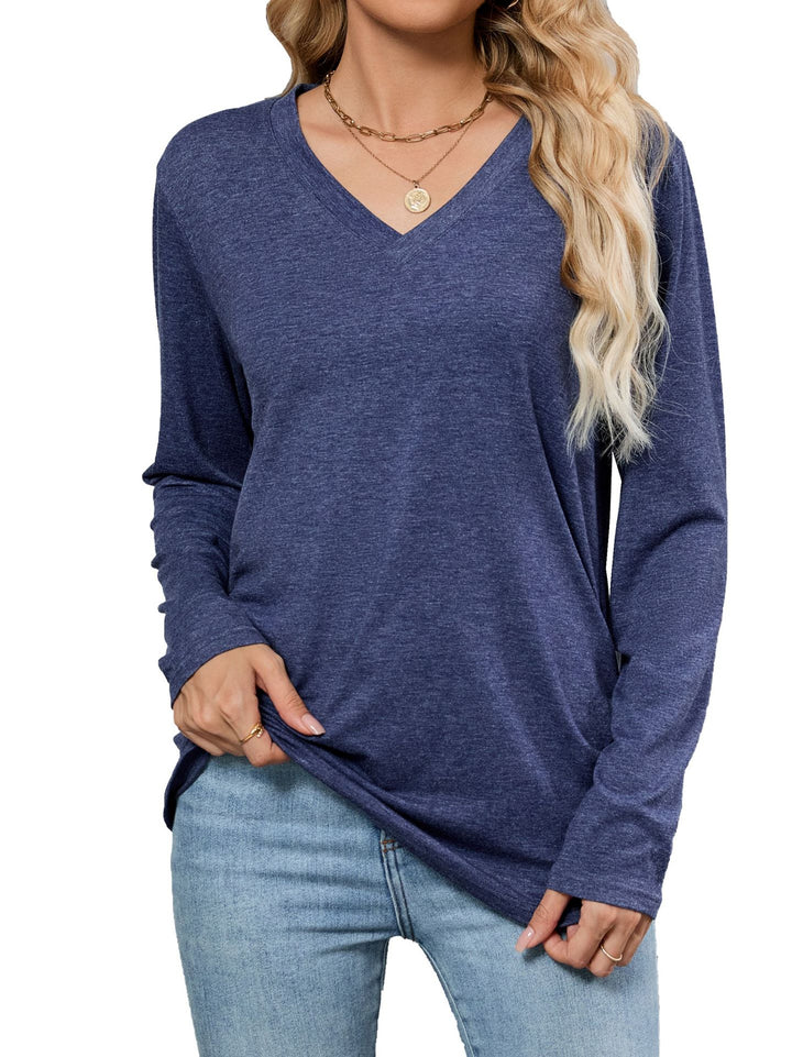 Damen Viskose Langarmshirt mit modischem V-Ausschnitt und lockerer Passform Drune