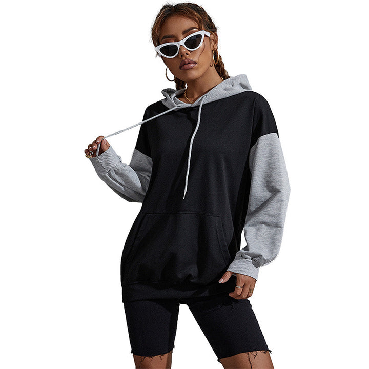 Damen Oversize Sweatshirt mit Kapuze, Kontrastärmeln und Kängurutasche Drune