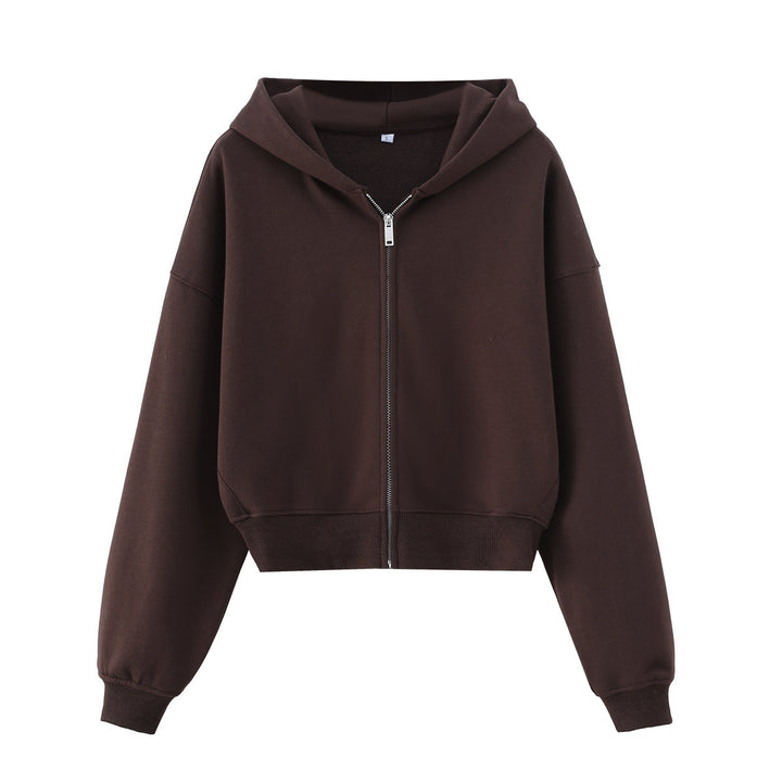 Damen Zweiteiliges Lounge-Set mit kurzem Reißverschluss-Hoodie und weitem High‑Waist-Jogginghose Drune
