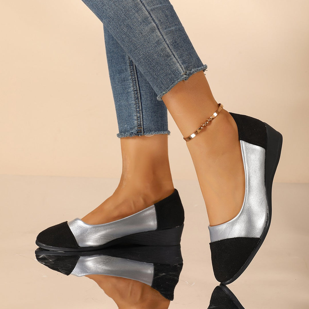 Damen Komfort-Ballerinas mit leichtem Keilabsatz, Materialmix und gepolstertem Fußbett Drune