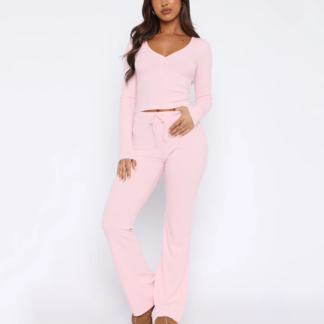 Damen gemütliches Lounge-Set mit langem Oberteil und flared Hose Drune