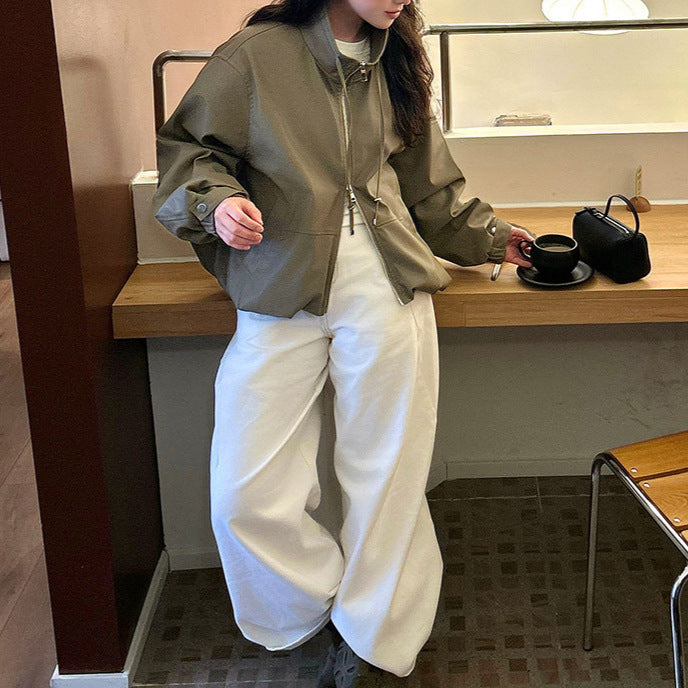 Damen Modische Blousonjacke mit hohem Kragen Drune